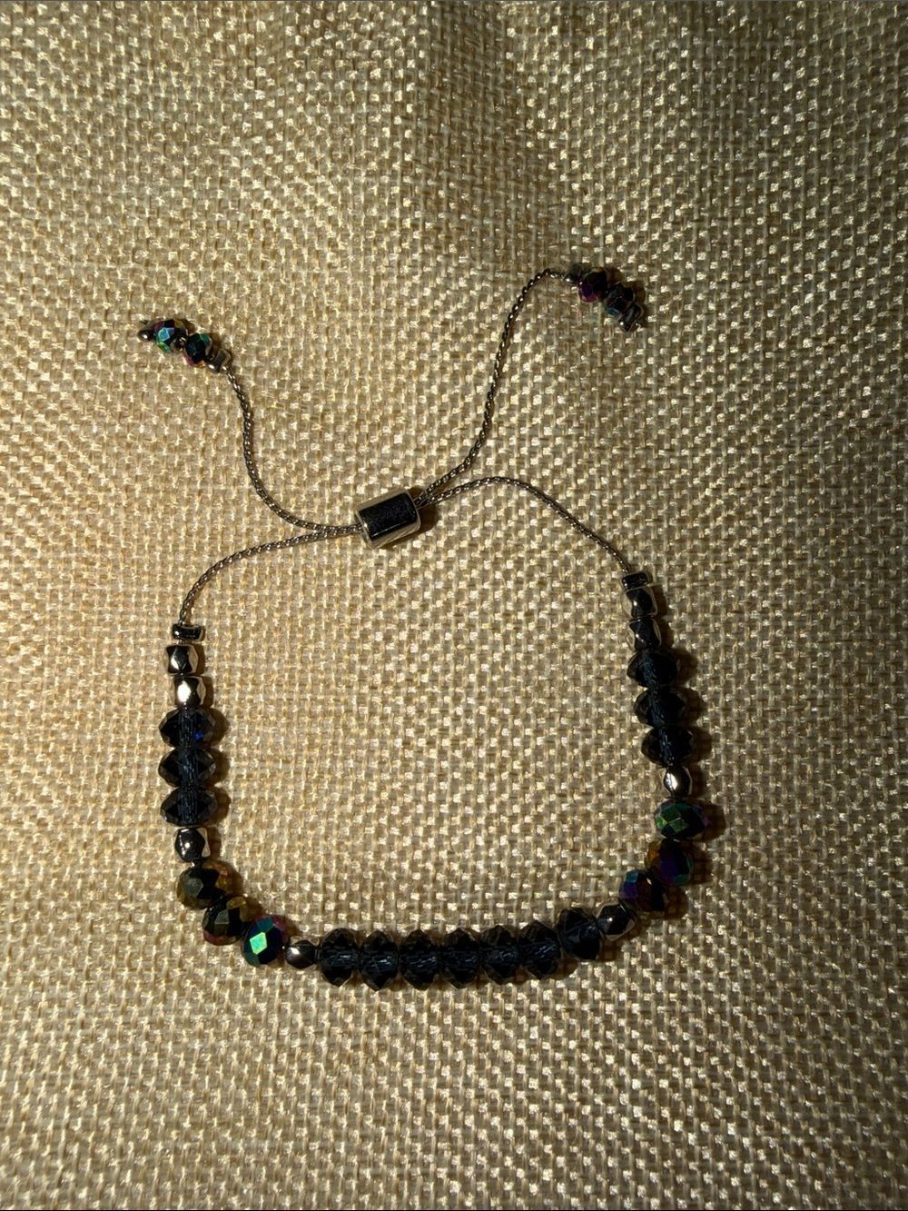 Black Blue Onyx Silver Chain Adjustable Bracelet